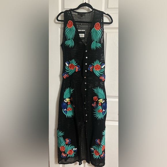 Floral Embroidered Black Swim Coverup - Picture 3 of 5